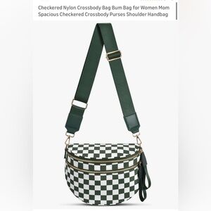 Green Checkered Crossbody Bag with Adjustable Strap